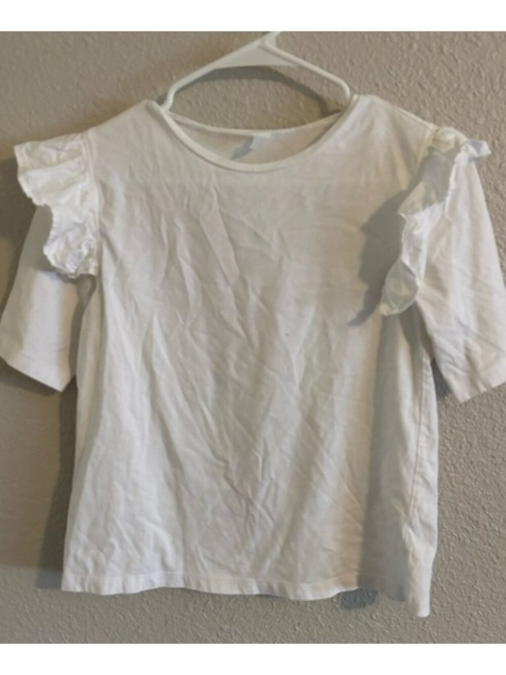 White Short Sleeve Ruffle Tee